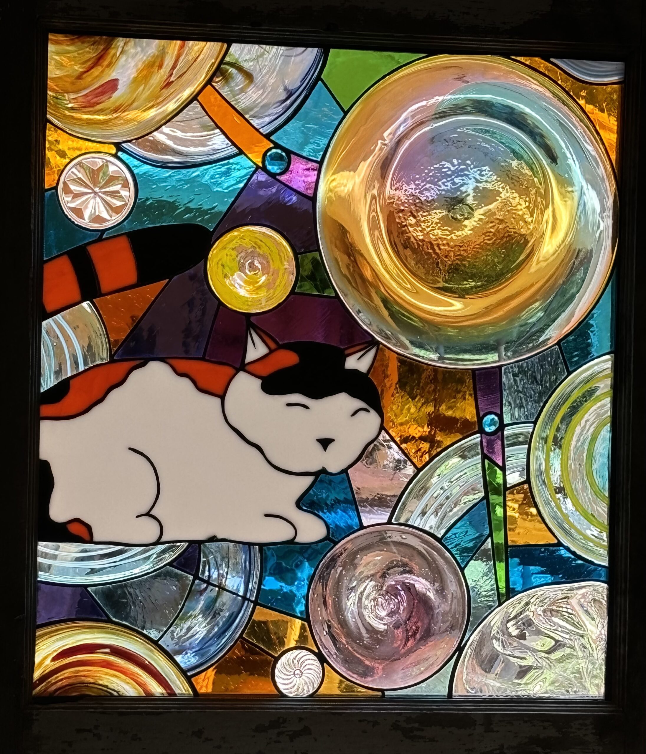 Lazy Cat hot shop door stained glass panel